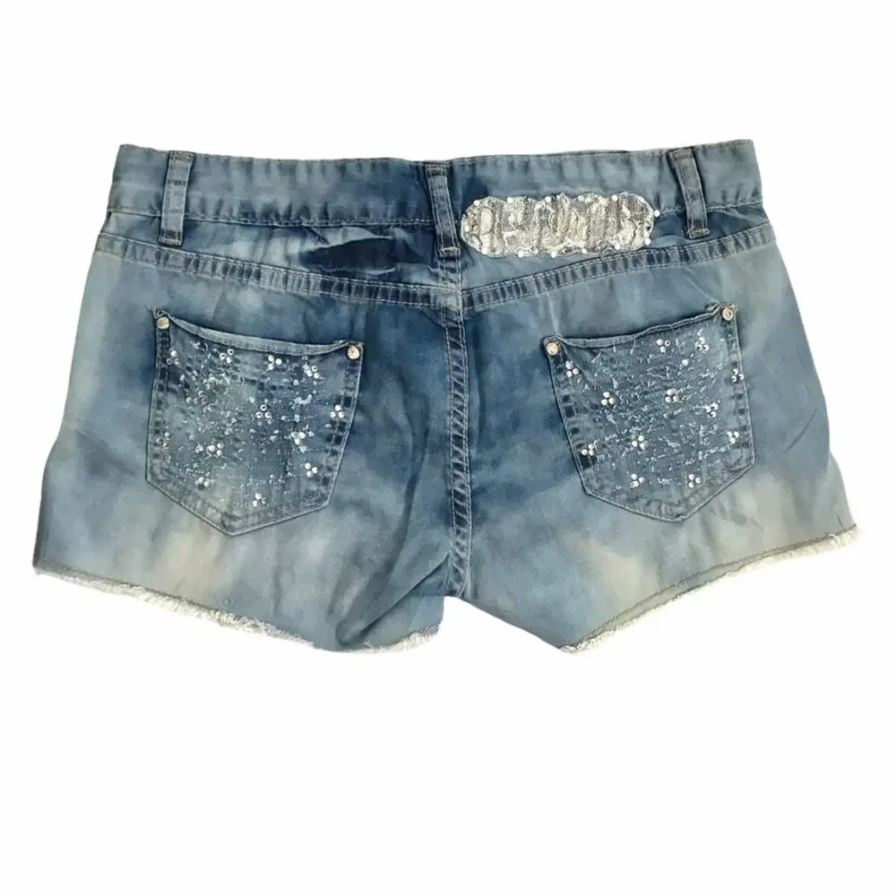 Bling Short Shorts Chambray Embellished Lace Distressed  Denim - Picture 6 of 9